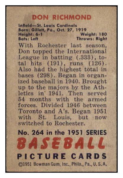 1951 Bowman Baseball #264 Don Richmond Cardinals EX-MT 531379