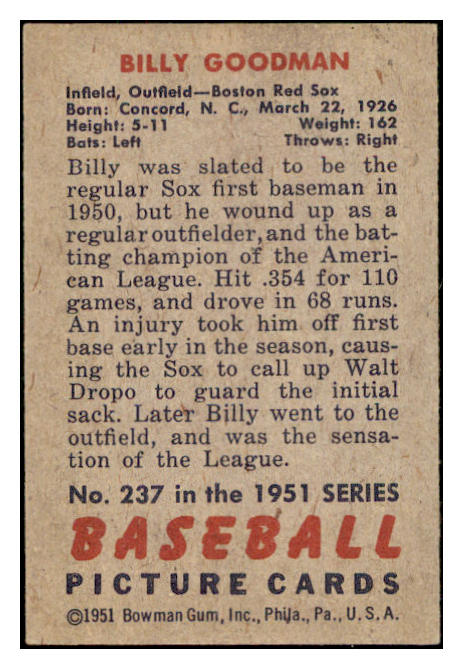 1951 Bowman Baseball #237 Billy Goodman Red Sox EX-MT 531392