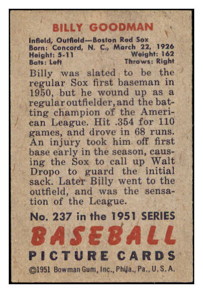 1951 Bowman Baseball #237 Billy Goodman Red Sox EX-MT 531392