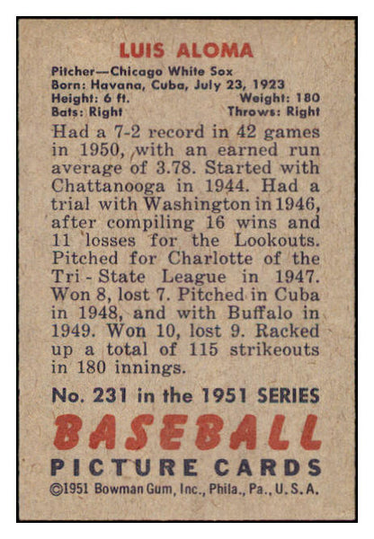 1951 Bowman Baseball #231 Luis Aloma White Sox EX-MT 531395