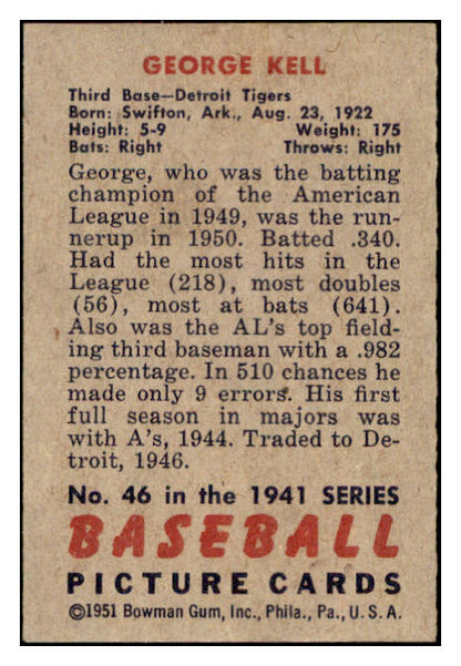 1951 Bowman Baseball #046 George Kell Tigers EX-MT 531420