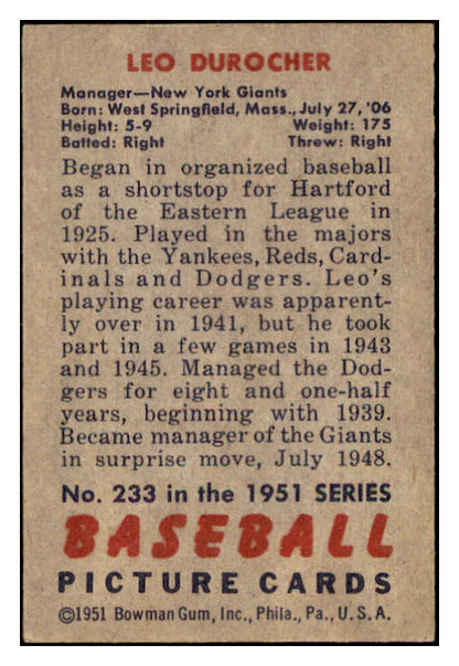 1951 Bowman Baseball #233 Leo Durocher Giants EX-MT 531432
