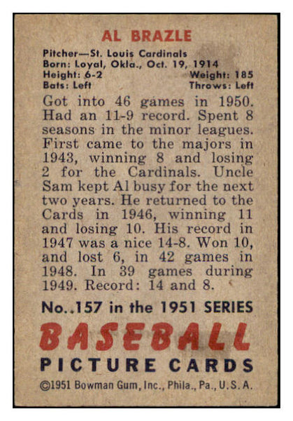 1951 Bowman Baseball #157 Al Brazle Cardinals EX-MT 531442