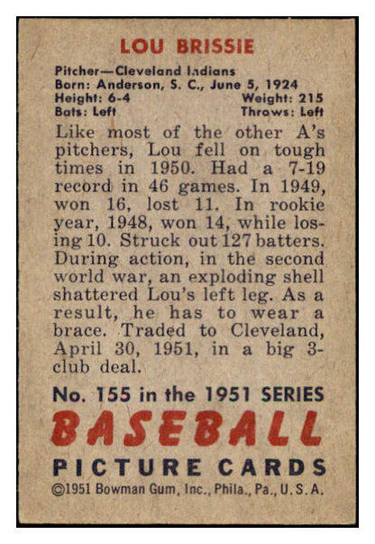 1951 Bowman Baseball #155 Lou Brissie Indians EX-MT 531444