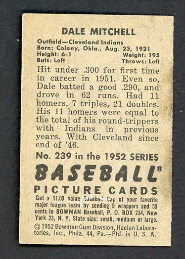 1952 Bowman Baseball #239 Dale Mitchell Indians EX-MT 531501