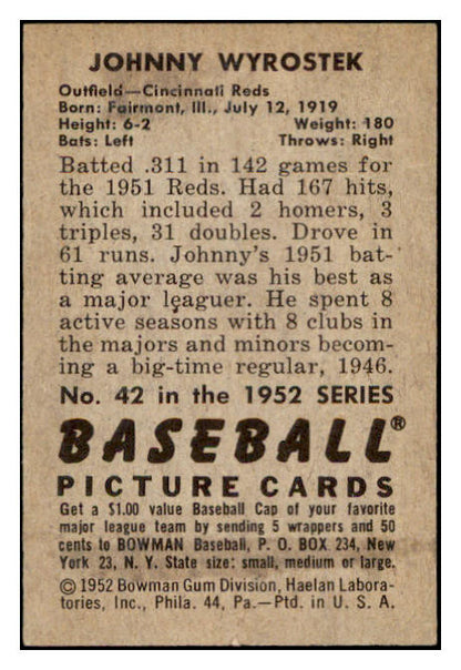 1952 Bowman Baseball #042 Johnny Wyrostek Reds EX-MT 531529