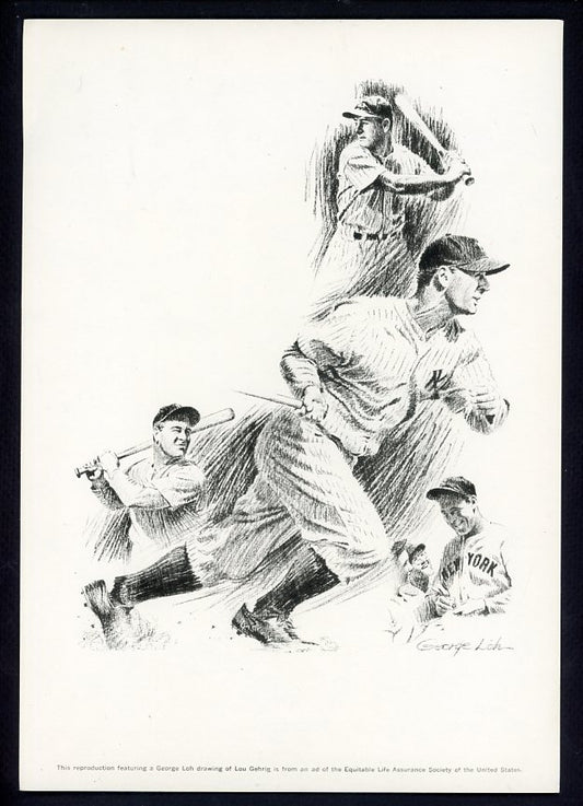 1963-73 Equitable 7-3/4" X 11" Lou Gehrig Yankees VG-EX/EX 531792