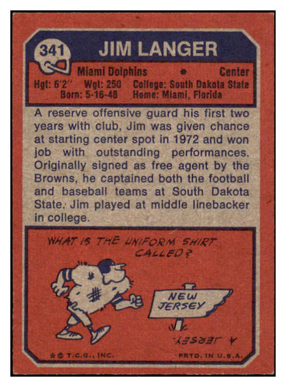1973 Topps Football #341 Jim Langer Dolphins EX-MT 531851