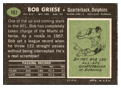 1969 Topps Football #161 Bob Griese Dolphins EX-MT 531863