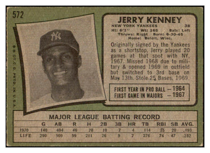 1971 Topps #572 Jerry Kenney Yankees Signed Autographed 531892