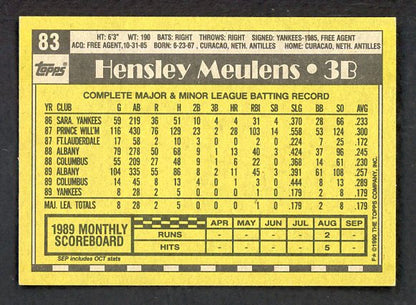 1990 Topps #083 Hensley Muelens Yankees Signed Autographed 531901