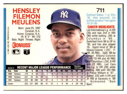 1992 Donruss #711 Hensley Muelens Yankees Signed Autographed 531902