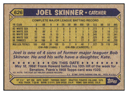 1987 Topps #626 Joel Skinner Yankees Signed Autographed 531913