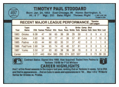 1988 Donruss #497 Tim Stoddard Yankees Signed Autographed 531917