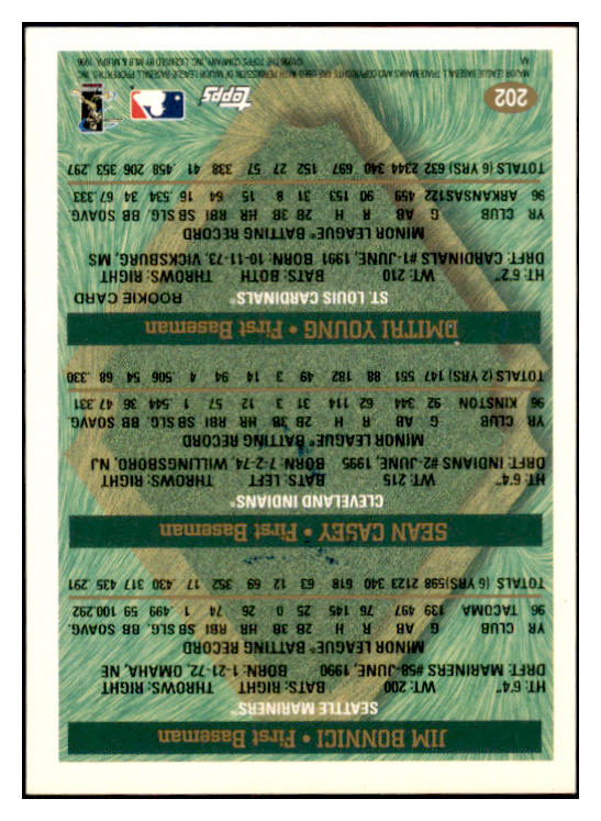 1996 Topps #202 Sean Casey Indians Signed Autographed 531935