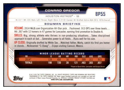 2015 Bowman Draft #BP55 Conrad Gregor Astros Signed Autographed 531951