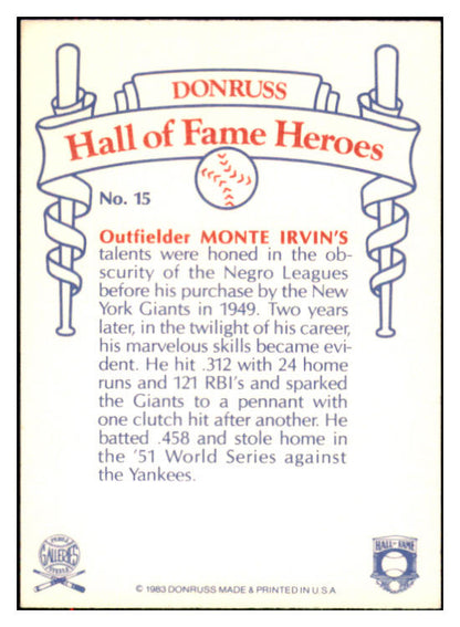 1983 Donruss Heroes #015 Monte Irvin Giants Signed Autographed 531956