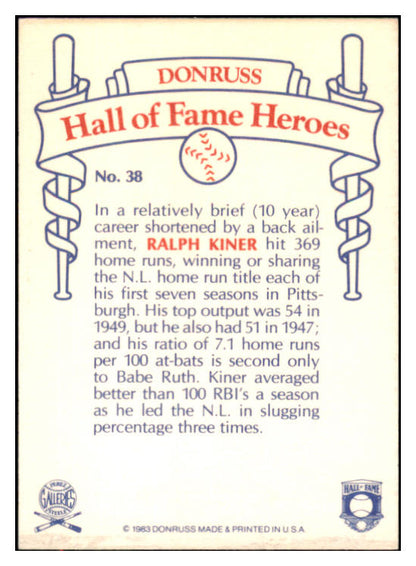 1983 Donruss Heroes #038 Ralph Kiner Pirates Signed Autographed 531965