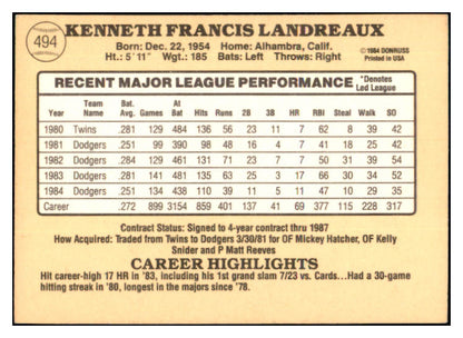 1985 Donruss #494 Ken Landreaux Dodgers Signed Autographed 531967