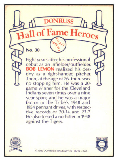 1983 Donruss Heroes #030 Bob Lemon Indians Signed Autographed 531971