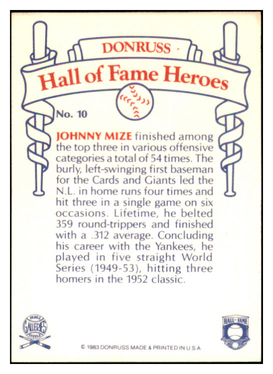 1983 Donruss Heroes #010 Johnny Mize Cardinals Signed Autographed 531988