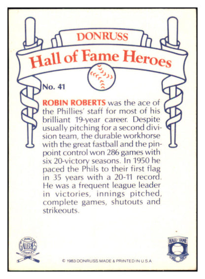 1983 Donruss Heroes #041 Robin Roberts Phillies Signed Autographed 532000