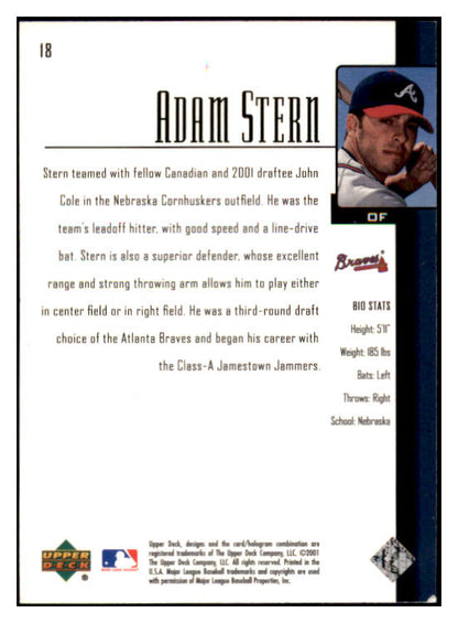 2001 Upper Deck #018 Adam Stern Braves Signed Autographed 532010