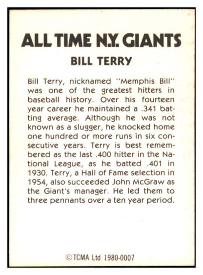 1980 TCMA #007 Bill Terry Giants Signed Autographed 532012