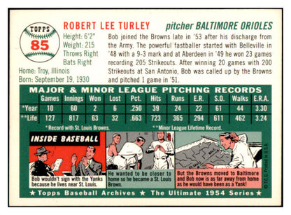 1954 Topps Archives #085 Bob Turley Orioles Signed Autographed 532014