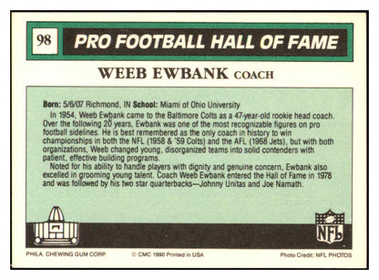 1990 Swell #098 Weeb Ewbank Jets Signed Autographed 532040