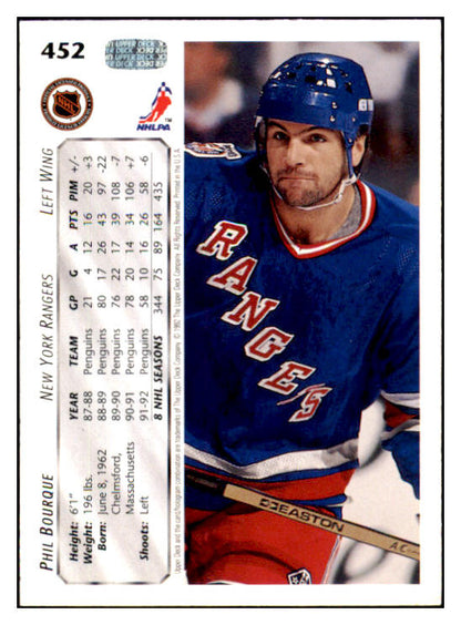 1992 Upper Deck #452 Phil Bourque Rangers Signed Autographed 532046