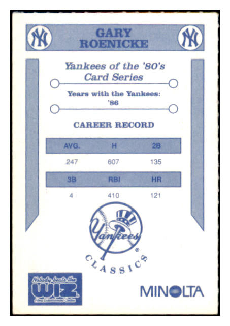 1992 Wiz Gary Roenicke Yankees Signed Autographed 532057