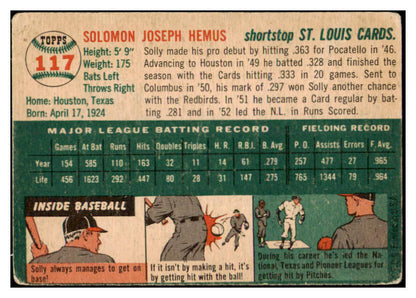 1954 Topps #117 Solly Hemus Cardinals Signed Autographed 532081