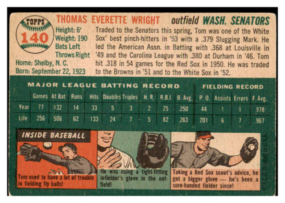 1954 Topps #140 Tom Wright Senators Signed Autographed 532098