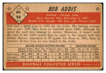 1953 Bowman #094 Bob Addis Cubs Signed Autographed 532101