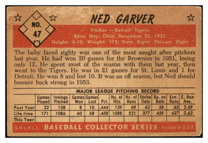 1953 Bowman #047 Ned Garver Tigers Signed Autographed 532104