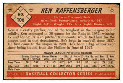 1953 Bowman #106 Ken Raffensberger Reds Signed Autographed 532109