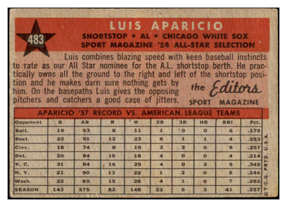 1958 Topps Baseball #483 Luis Aparicio A.S. White Sox VG 532238