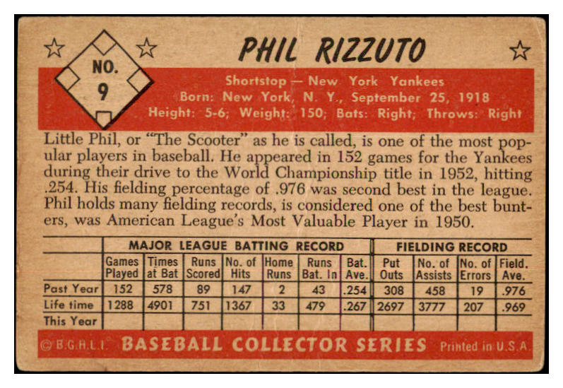 1953 Bowman Color Baseball #009 Phil Rizzuto Yankees GD-VG 532262