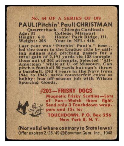 1948 Bowman Football #044 Paul Christman Cardinals VG 532279