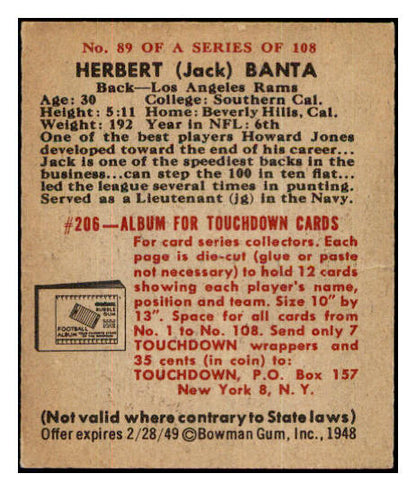 1948 Bowman Football #089 Jack Banta Rams EX-MT 532283