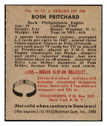1948 Bowman Football #034 Bosh Pritchard Eagles VG 532289