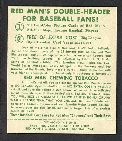 1952 Red Man #002NL Richie Ashburn Phillies EX-MT w Tab 532333