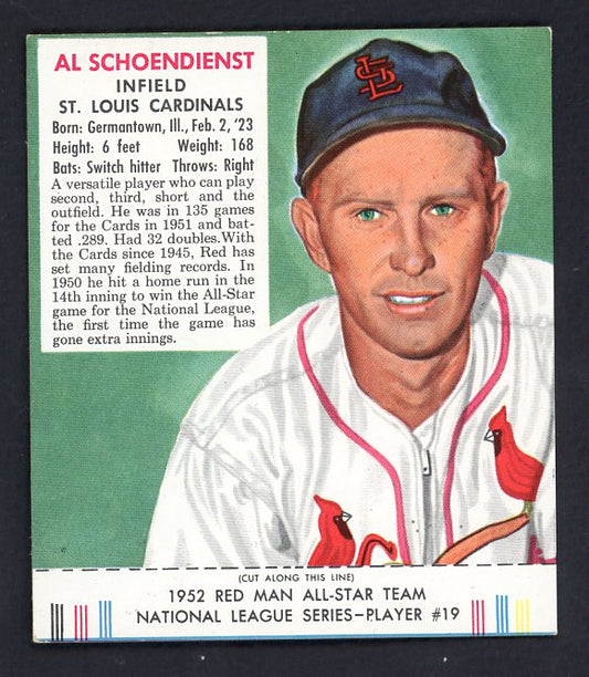1952 Red Man #019NL Red Schoendienst Cardinals EX-MT w Tab 532334