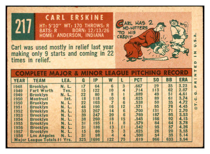 1959 Topps Baseball #217 Carl Erskine Dodgers EX-MT 532401
