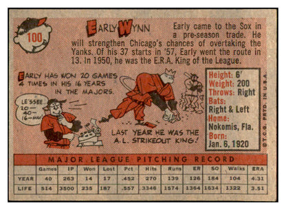 1958 Topps Baseball #100 Early Wynn White Sox EX+/EX-MT 532466