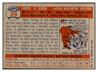 1957 Topps Baseball #029 Whitey Herzog Senators EX-MT 532473