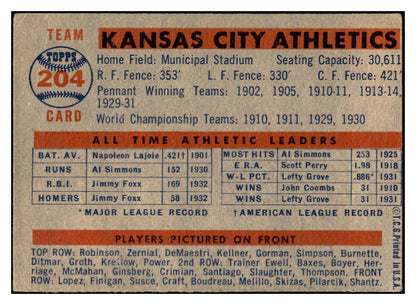 1957 Topps Baseball #204 Kansas City A's Team VG-EX 532475