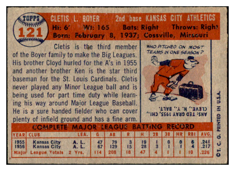 1957 Topps Baseball #121 Clete Boyer A's EX 532477