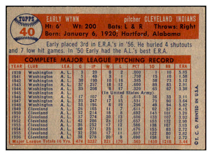 1957 Topps Baseball #040 Early Wynn Indians EX 532478